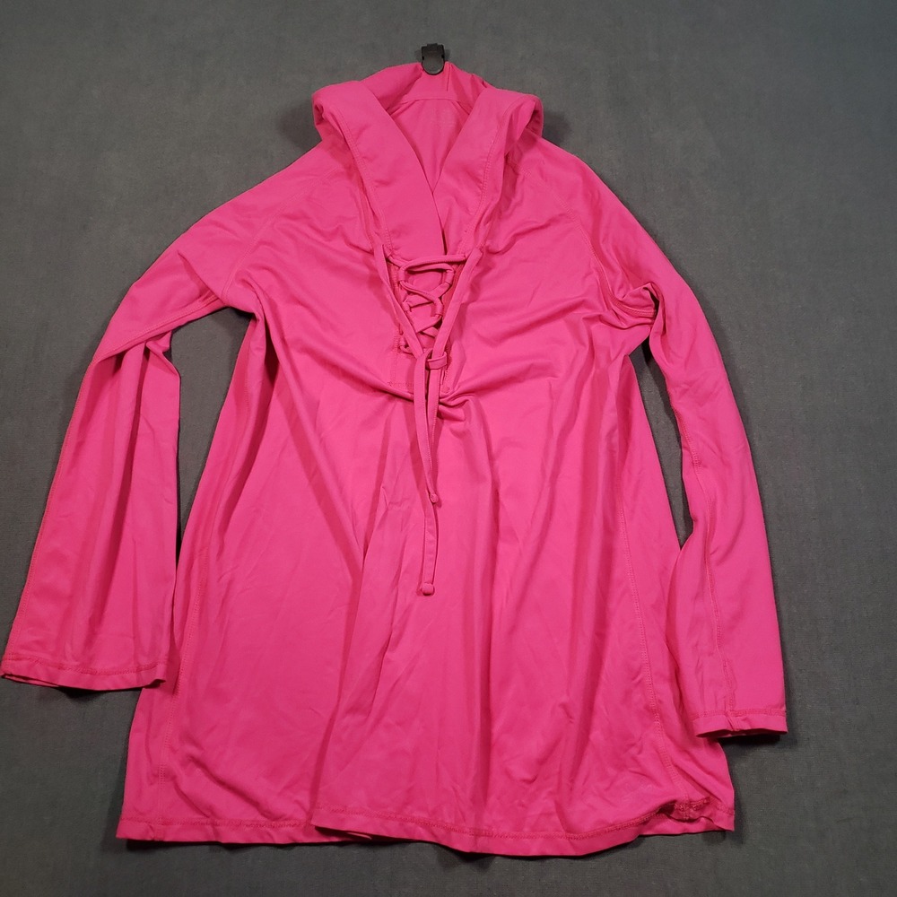 UVSkinz Swim Cover Up Hoodie Womens Large Pink Lace Up UPF 50+ Sun Shirt